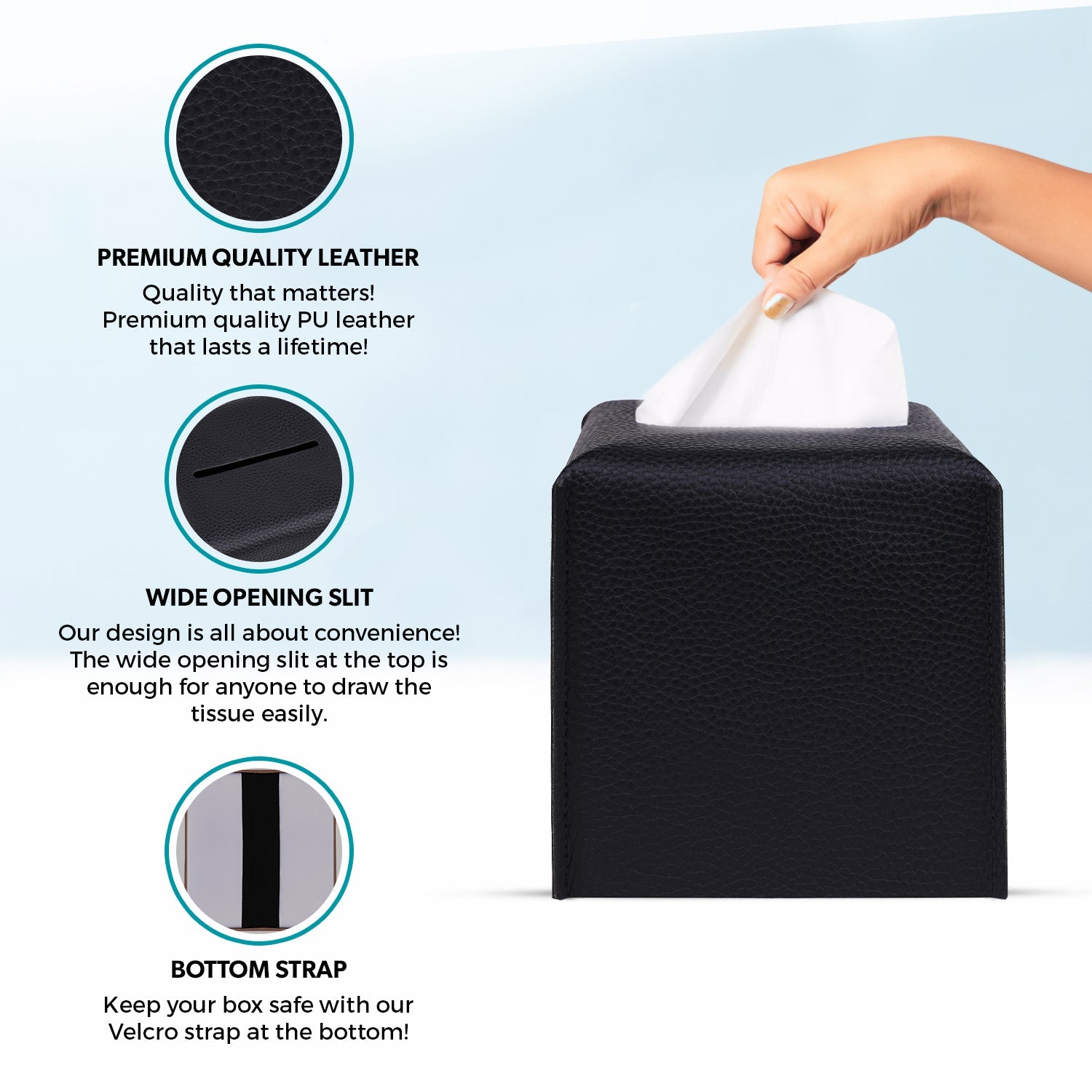 Black Tissue Box Cover Features