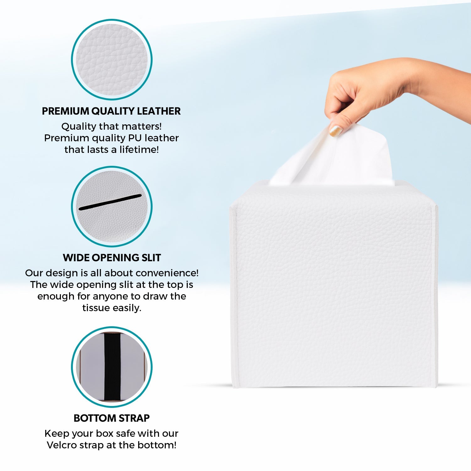 White Tissue Box Cover Features